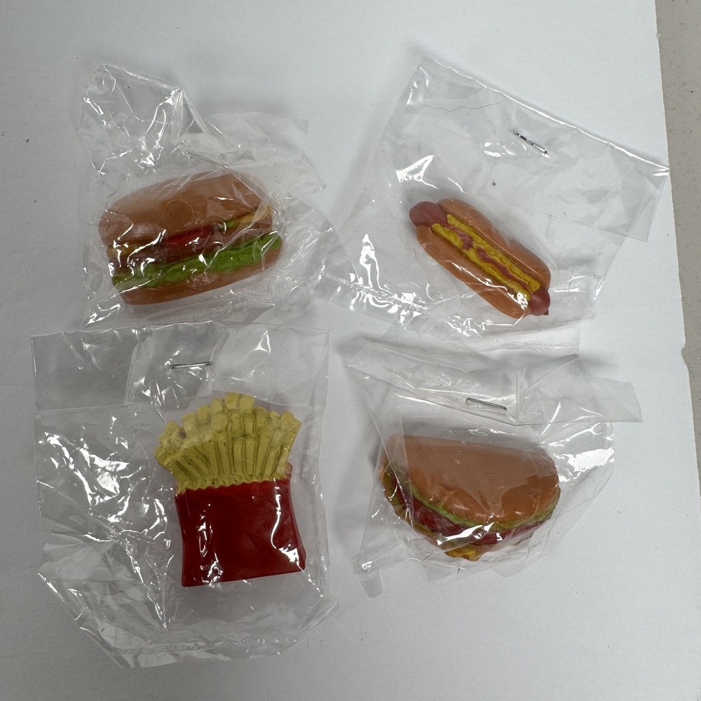 Vintage Fast Food Novelty Brooch Pin Lot - Hamburger, Hot Dog, Fries, Taco‎ A